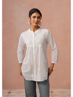 House of Chikankari - Cotton Chikankari Solid Women'S White Shirt