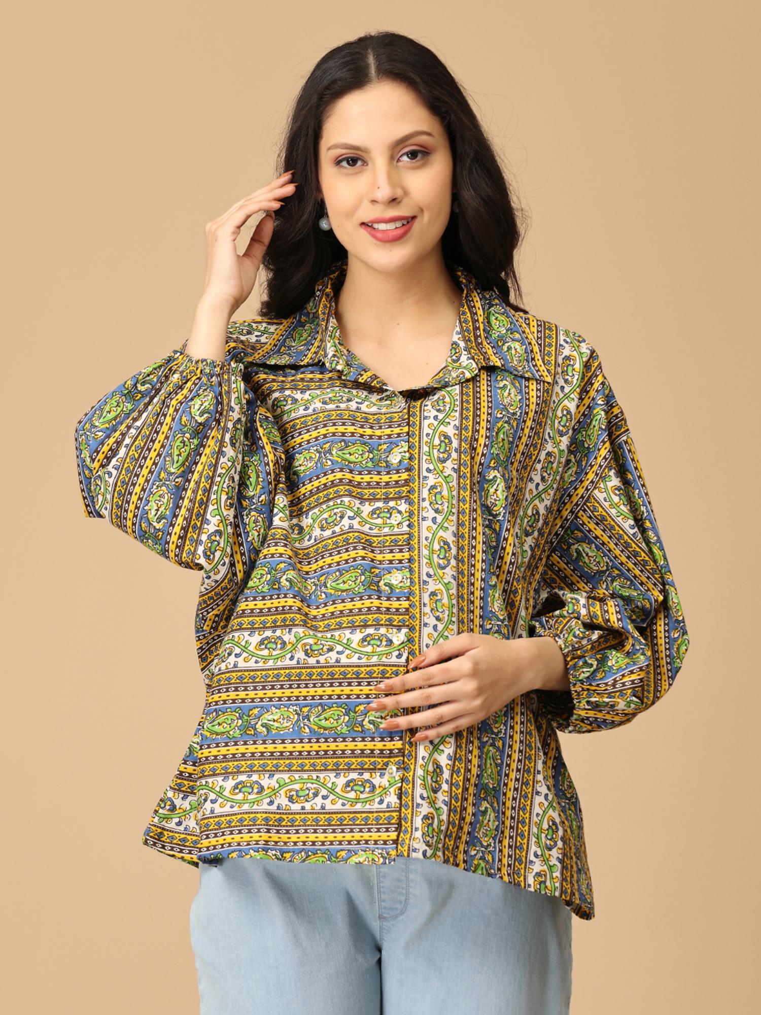 Blue Chitrakriti Maternity and Nursing Oversized Shirt-image-24