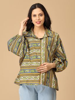 The Mom Store - Blue Chitrakriti Maternity and Nursing Oversized Shirt