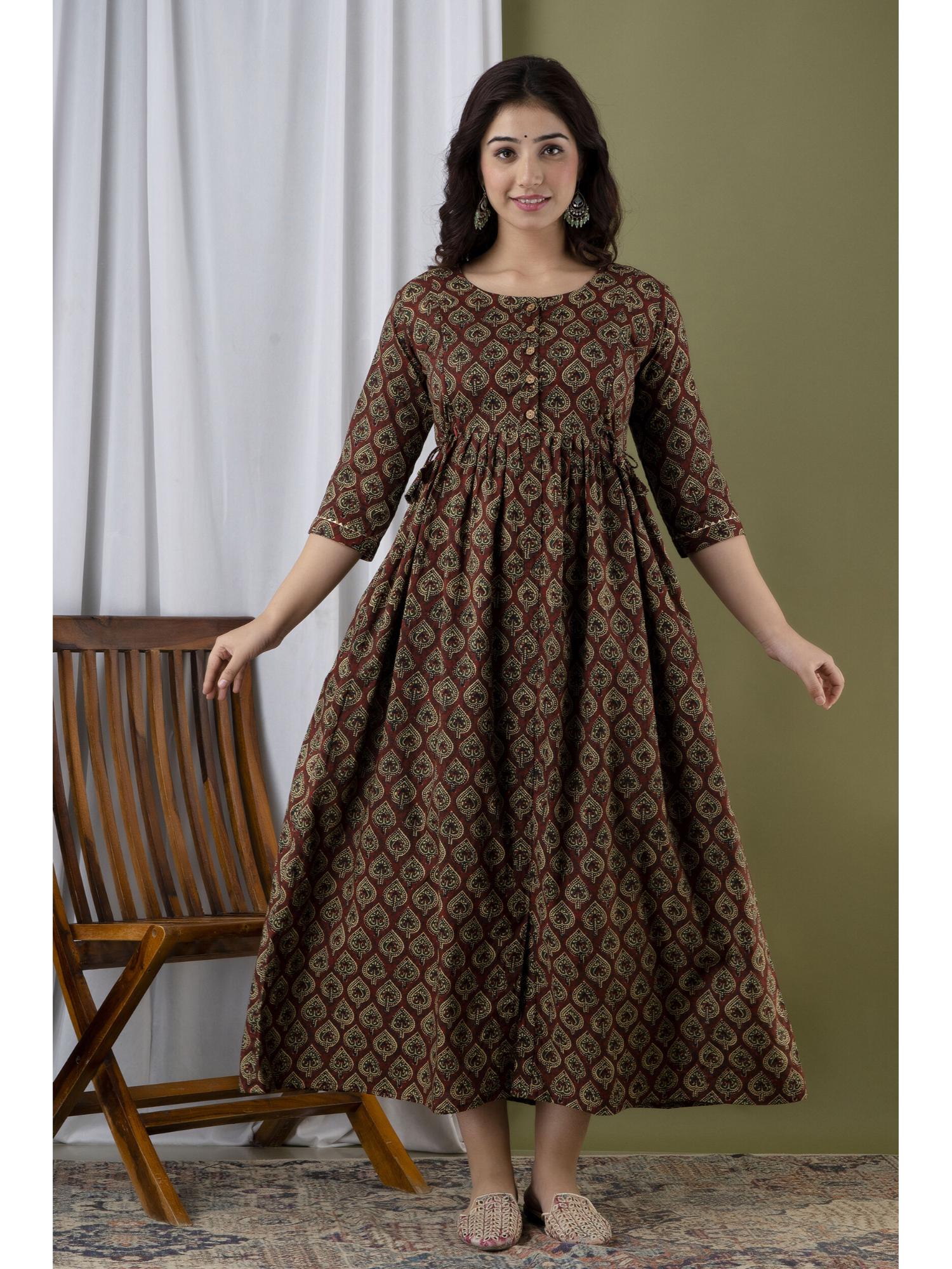 urbanrang Maroon Mughal Print Flared Maternity Dress-picture-29