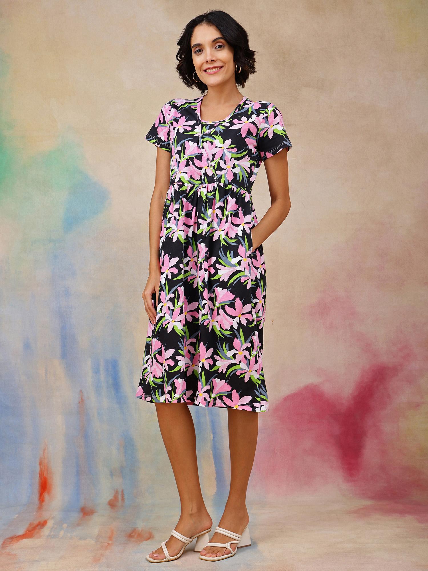 zelena Black Zipless Maternity Feeding Dress-picture-0