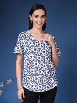 Zelena - Navy Blue Cotton Maternity Printed Feeding Top