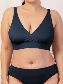 Zelena - Navy Blue Cotton Maternity Nursing Adjustable Straps Bra