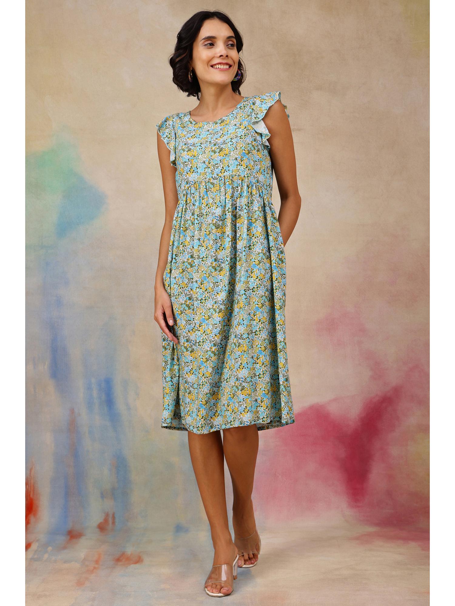Ditsy Blue Maternity Nursing Dress-image-2