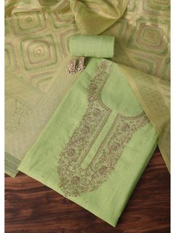 KALKI FASHION - Pista Green Zari Embroidered Chanderi Unstitched Dress Material (Set of 3)