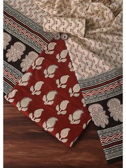 KALKI FASHION - Maroon Paisley Zari Work Cotton Unstitched Dress Material (Set of 3)