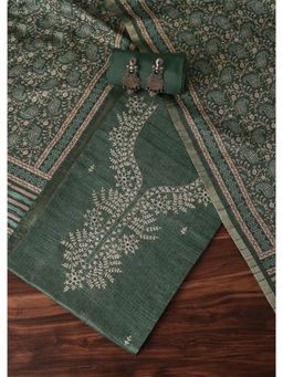 KALKI FASHION - Pine Green Zari Worked Tussar Unstitched Dress Material (Set of 3)