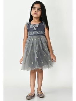 Bella Moda - Girls Grey Embellished Net Fit and Flare Dress