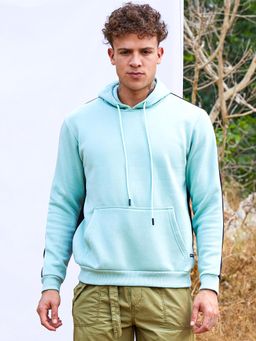 Campus Sutra - Men Sage Blue Pullover Hoodie with Contrast Navy Blue