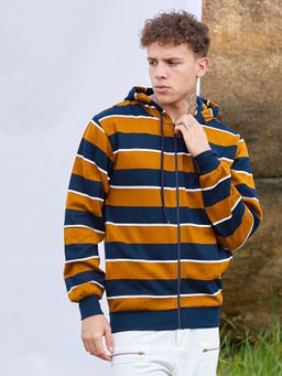 Campus Sutra - Men Multicolor Horizontal Striped Zipper Hoodie