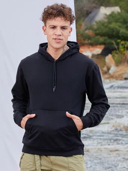 Campus Sutra - Men Onyx Black Solid Pullover Hoodie