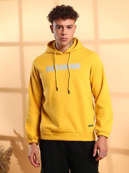 Campus Sutra - Men Yellow Rethink Hoodie with Ribbed Hem