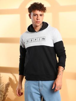 Campus Sutra - Men Black and Grey Inspire Hoodie with Kangaroo Pocket