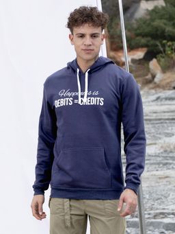 Campus Sutra - Men Navy Blue Happiness Is Hoodie with Front Pocket