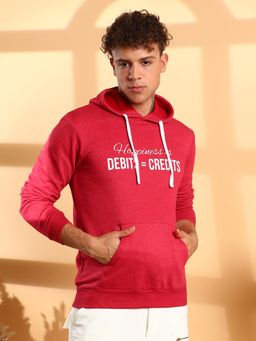 Campus Sutra - Men Red Happiness Is Hoodie with Front Pocket