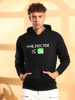Campus Sutra - Men Black Doctor In Hoodie with Front Pocket