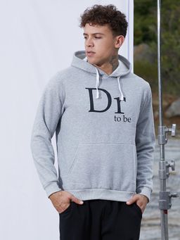 Campus Sutra - Men Light Grey Dr. To Be Hoodie with Front Pocket
