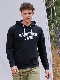Campus Sutra - Men Black Hardened Law Hoodie with Front Pocket