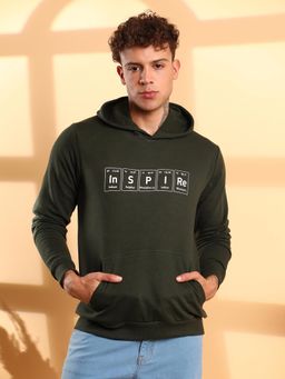 Campus Sutra - Men Forest Green Inspire Hoodie with Front Pocket