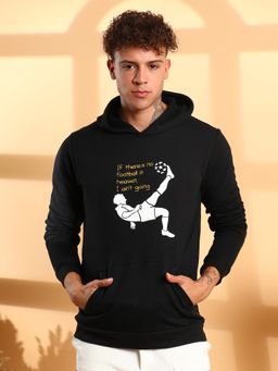 Campus Sutra - Men Black Football Hoodie with Front Pocket
