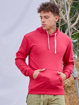 Campus Sutra - Men Red Pullover Hoodie with Contrast Drawstring