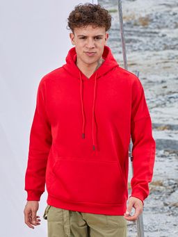 Campus Sutra - Men Red Oversized Basic Hoodie with Front Pocket