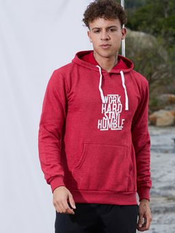 Campus Sutra - Men Red Work Hard Stay Humble Hoodie