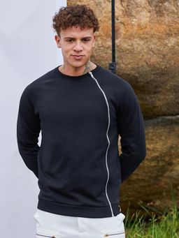 Campus Sutra - Men Black with Asymmetrical Zip