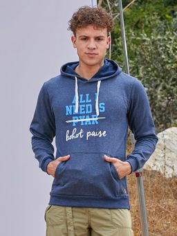 Campus Sutra - Men Blue All I Need Hoodie with Front Pocket
