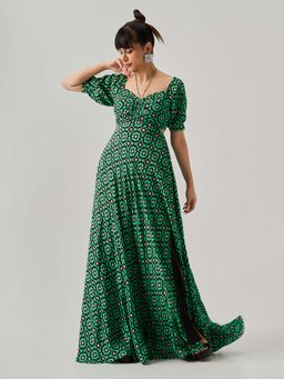 Neeti and Mudita - Vector Ruched Printed Maxi Dress