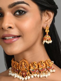 Fida - Wedding Ethnic south Indian Antique Gold Goddess Lakshmi Temple Jewellery Set