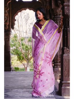 BEGUM BELIYA - Citrus Rose Lenin Silk Saree with Unstitched Blouse