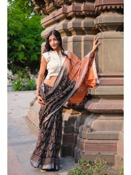 BEGUM BELIYA - Sunset & Night Hand-Block Print Saree with Unstitched Blouse