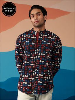 Likha - Indigo Saga Black Multi-Color Hand Block Printed Full Sleeves Shirt LIKMW02