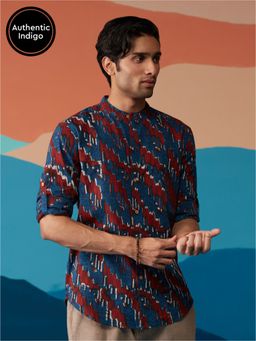 Likha - Indigo Saga Navy Blue Hand Block Printed Full Sleeves Shirt LIKMW03