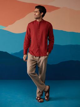 Likha - Indigo Saga Cotton Flex Maroon Solid Full Sleeves Shirt LIKMW10