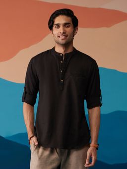 Likha - Indigo Saga Cotton Flex Black Solid Full Sleeves Shirt With Doll LIKMW13