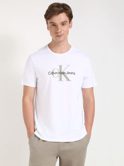 Calvin Klein - Mens White Solid Casual T-Shirt