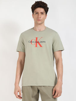 Calvin Klein - Mens Green Solid Casual T-Shirt