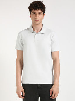 Calvin Klein - Mens Grey Solid Casual Polo T-Shirt