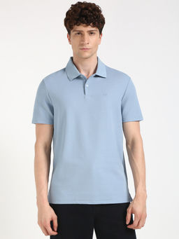 Calvin Klein - Mens Blue Solid Casual Polo T-Shirt