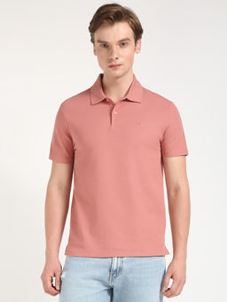 Calvin Klein - Mens Peach Solid Casual Polo T-Shirt