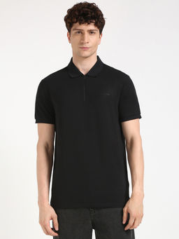 Calvin Klein - Mens Black Solid Casual Polo T-Shirt