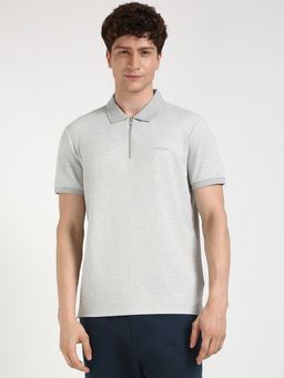 Calvin Klein - Mens Grey Solid Casual Polo T-Shirt