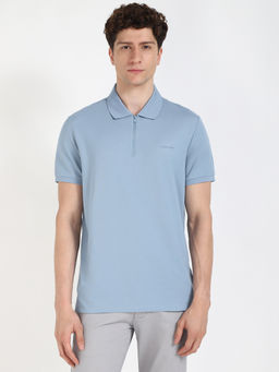 Calvin Klein - Mens Blue Solid Casual Polo T-Shirt