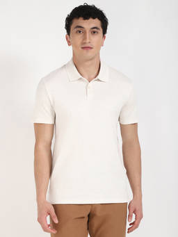 Calvin Klein - Mens Off White Solid Casual Polo T-Shirt