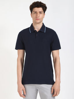 Calvin Klein - Mens Navy Blue Solid Casual Polo T-Shirt