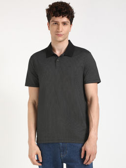 Calvin Klein - Mens Black Textured Casual Polo T-Shirt