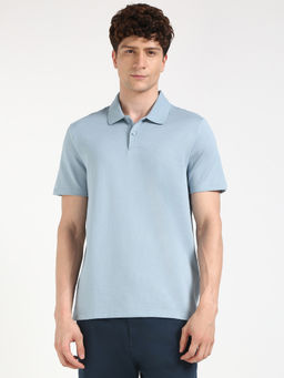 Calvin Klein - Mens Blue Solid Casual Polo T-Shirt