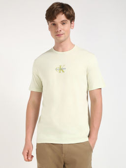 Calvin Klein - Mens Green Solid Casual T-Shirt
